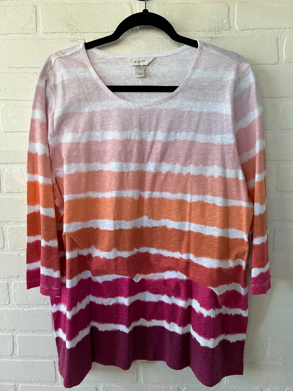 Orange & Pink Top 3/4 Sleeve Basic Cj Banks, Size 1x