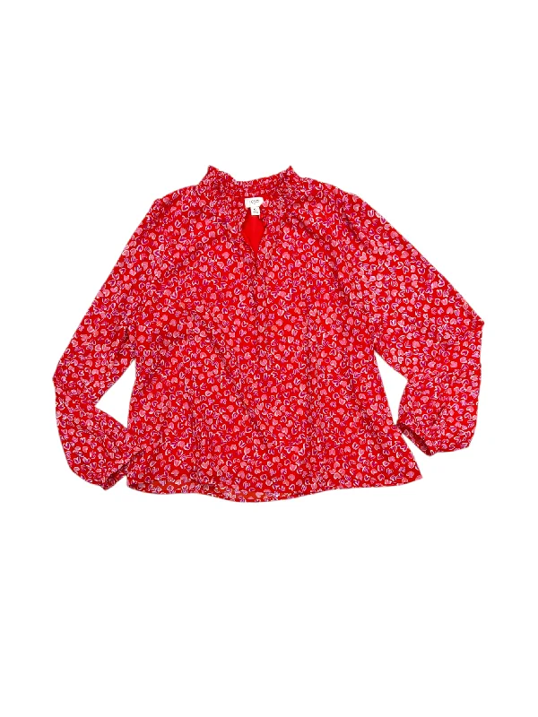 Top Long Sleeve By J. Crew In Pink & Red, Size: Xl