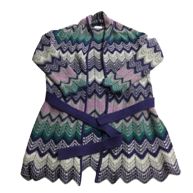 Sweater Cardigan By Liz And Co In Grey & Purple, Size: M