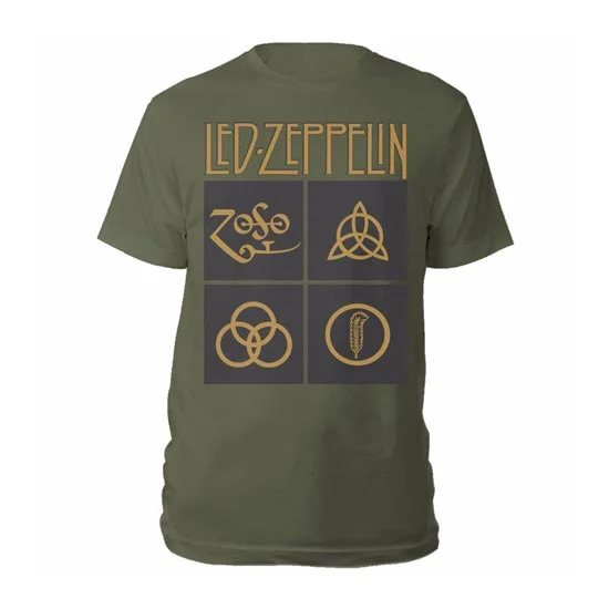 T-Shirt - Led Zeppelin - Gold Symbols and Squares - Green