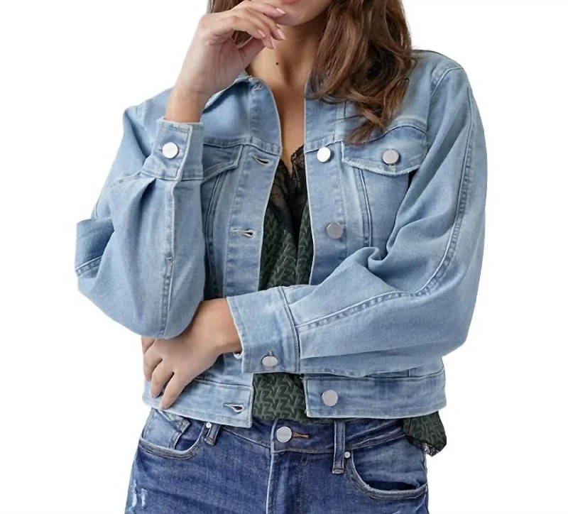 Balloon Sleeve Denim Jacket In Light Wash