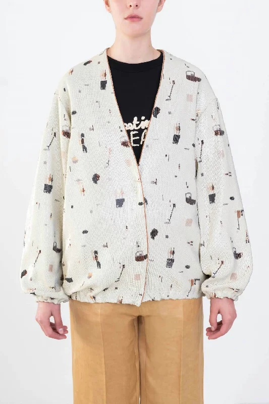 Beaded Bomber Jacket In Ivory And Brown