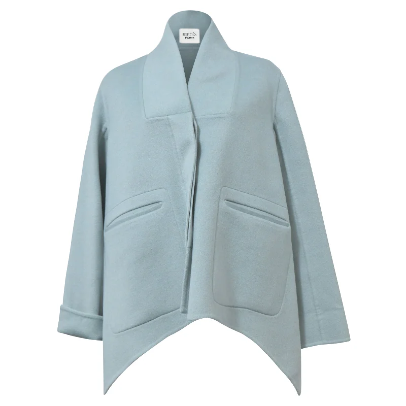 Hermès Short Coat in Light Blue Wool