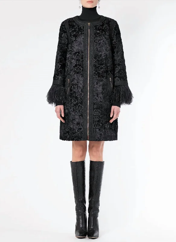 Jacquard Zip Coat In Black