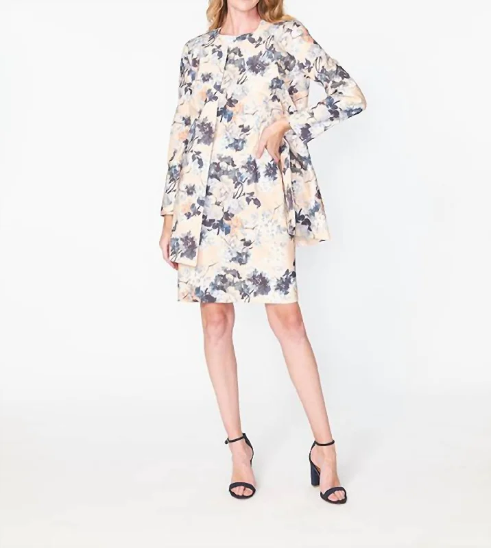 Long Sleeve Coat In Navy Floral