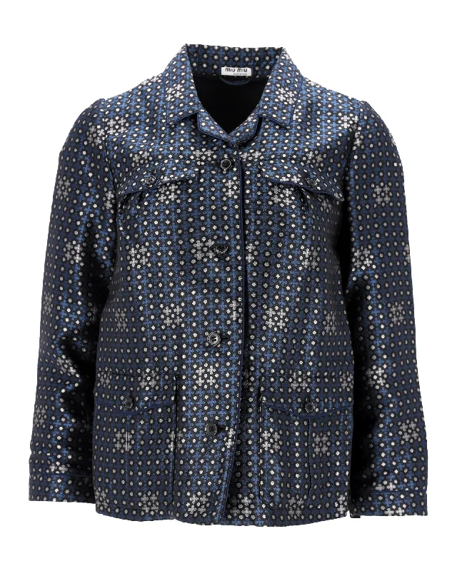 Miu Miu Printed Jacket in Blue Acetate