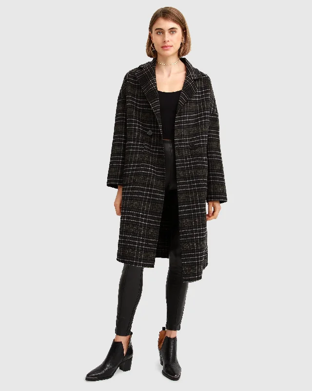 Publisher Double-Breasted Wool Blend Coat - Black Plaid