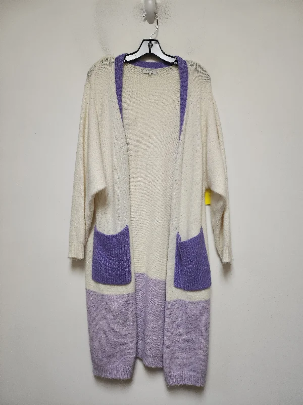 Sweater Cardigan By Clothes Mentor In Cream & Purple, Size: Osfm