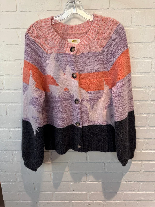 Sweater Cardigan By Maeve In Grey & Purple, Size: S