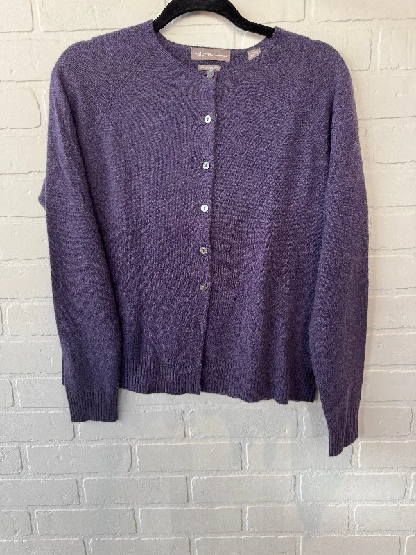 Sweater Cardigan Cashmere By Valerie Stevens In Purple, Size: M