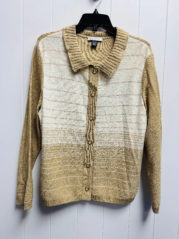 Sweater Cardigan Luxury Designer By St John Collection In Cream & Tan, Size: Xl