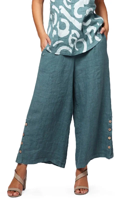 Button Wide Leg Pant In Dusty Green