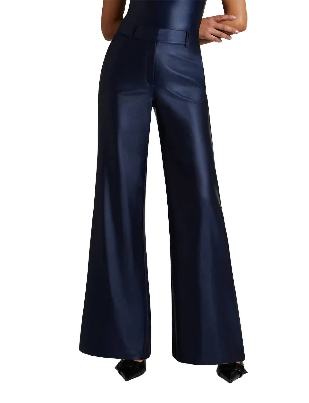 Matte Metallic Wide Leg Trouser In Sapphire