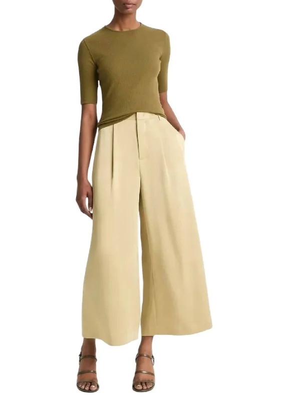 Mid-Rise Satin Culotte Pants In Pale Cliff