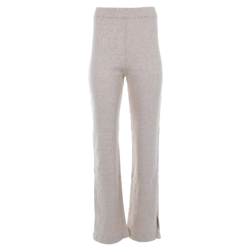 Nanushka Knitted High-Waist Bell Pants in Beige Cotton