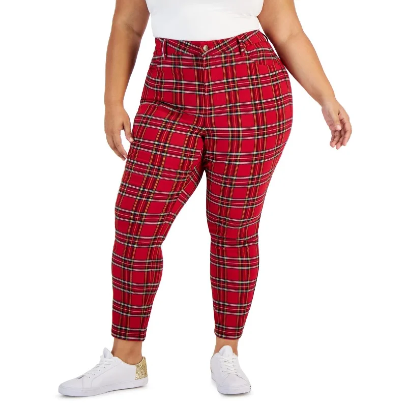 Plus Womens Plaid Skinny Trouser Pants