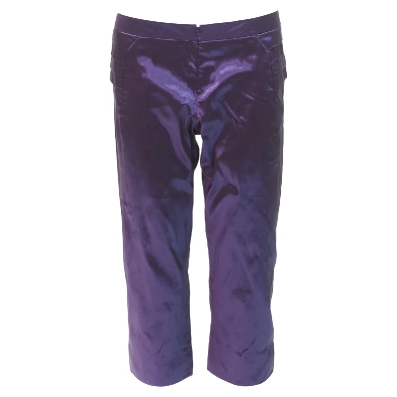 Shiatzy Chen Silk Holographic Pleated Side Darted Knee Pants