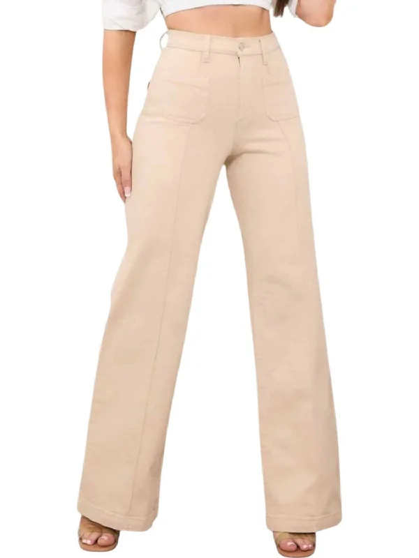 Square Pocket Wide Leg Jeans In Sand