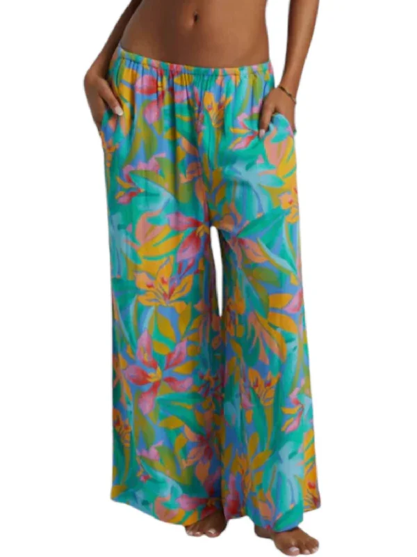 Sun Catcher Elastic Waist Printed Pants In Marina