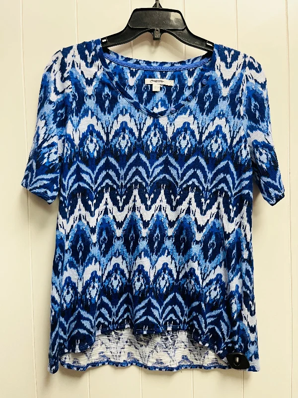 Top Short Sleeve By Chicos In Blue & White, Size: S