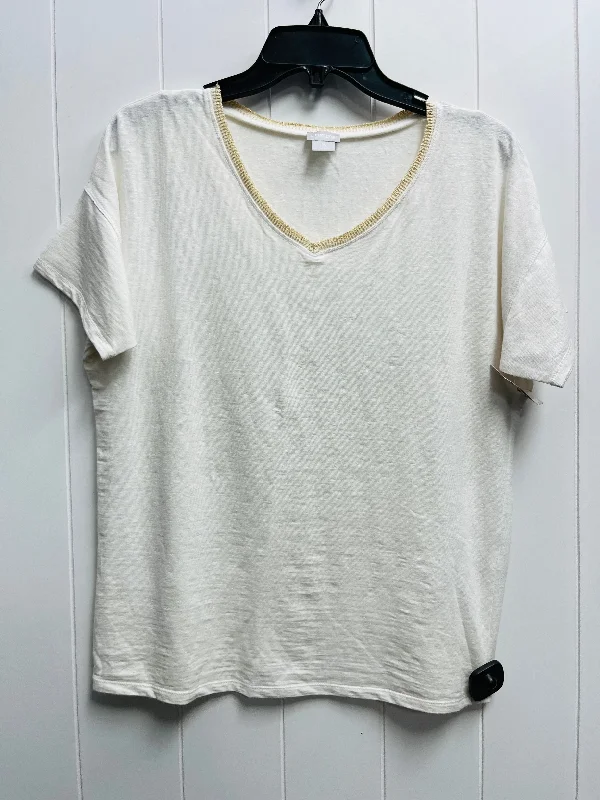 Top Short Sleeve By Chicos In Gold & White, Size: S