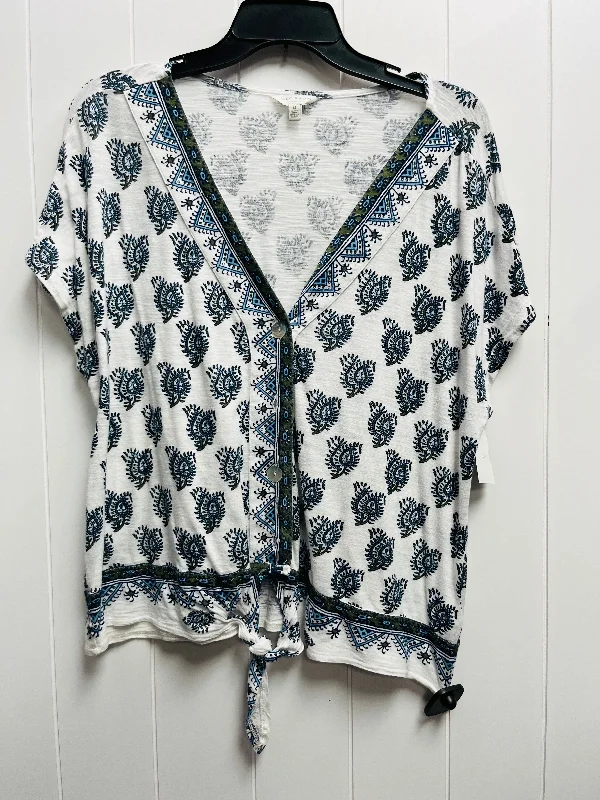 Top Short Sleeve By Lucky Brand In Blue & White, Size: M