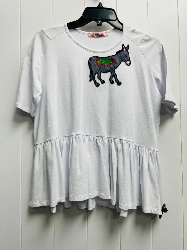 Top Short Sleeve By rose a poise  In Grey & White, Size: S