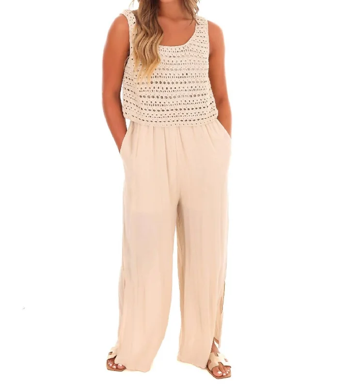 Walk On The Beach Crochet Jumpsuit In Shell