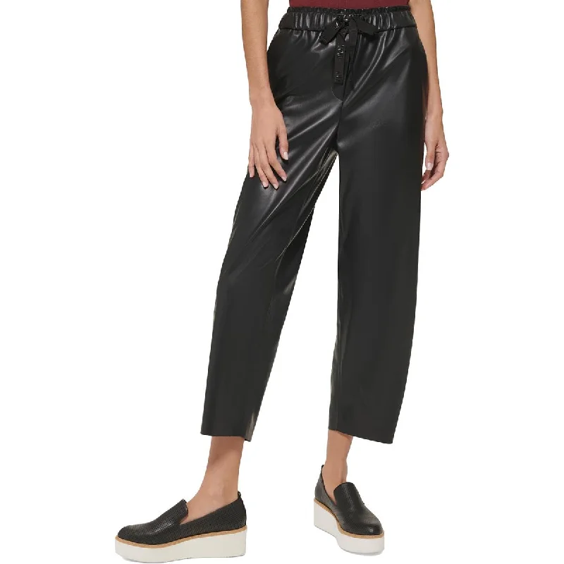 Womens Faux Leather High Rise Cropped Pants