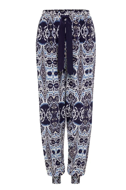 Women's Genie Pants In Ikat Blue