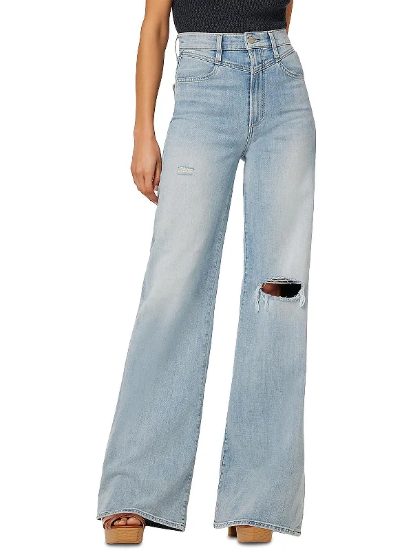 Womens High Rise Light Wash Wide Leg Jeans