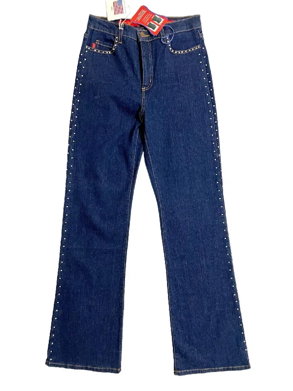 Women's Tummy Bootcut Rhinestone Embellished Tuck Jeans In Blue