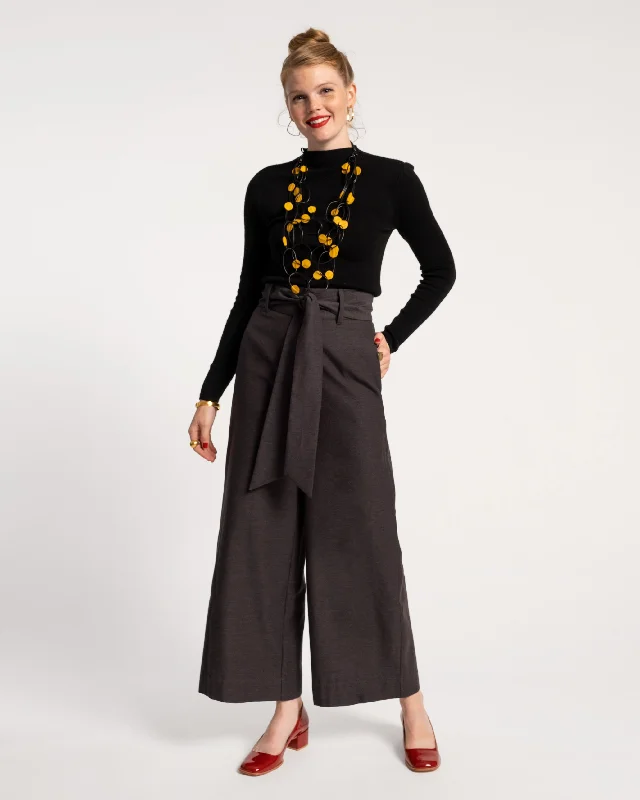 Zoey Belted Cotton Pant Charcoal